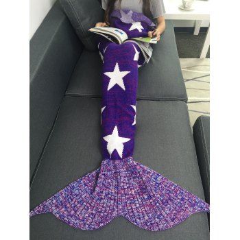 

Warmth Stars Pattern Knitted Mermaid Tail Blanket, Purple