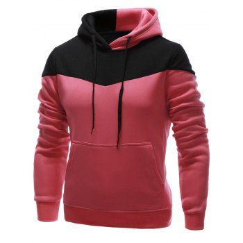 

IZZUMI Classic Color Block Front Pocket Hooded Long Sleeves Men's Hoodie, Red