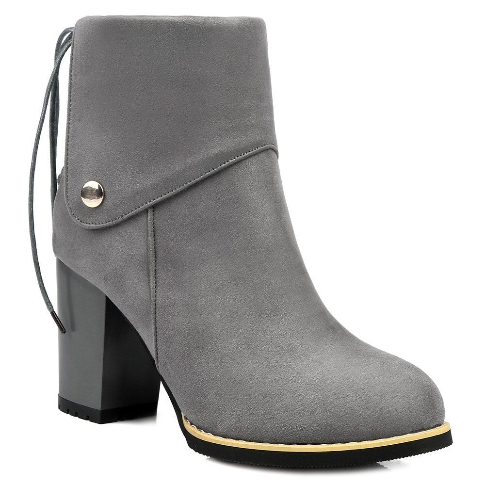

Suede Back Lace-Up Chunky Heel Boots, Gray
