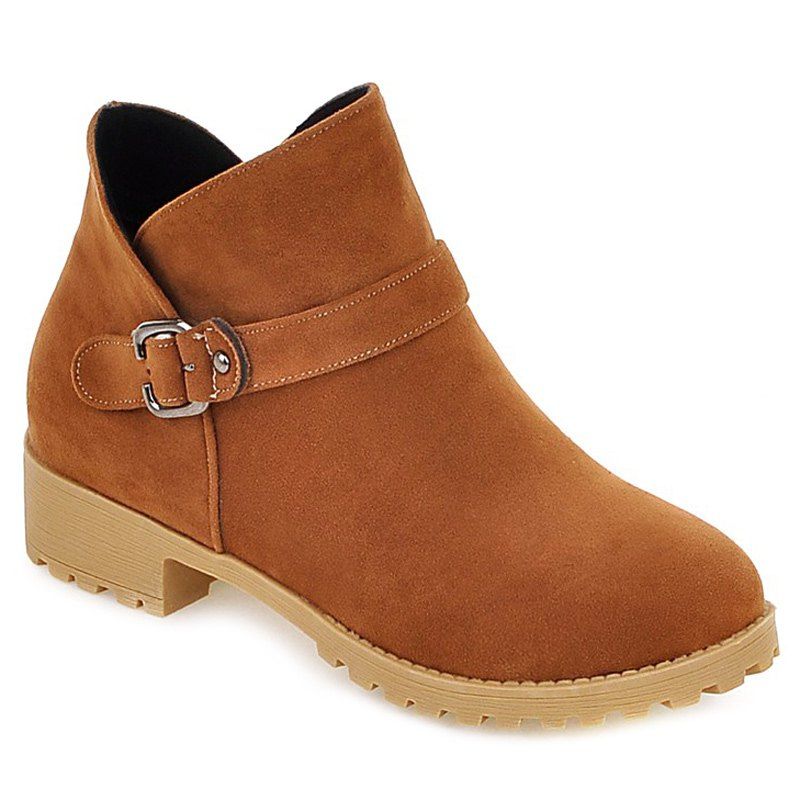 

Casual Suede Buckle Strap Ankle Boots, Light brown
