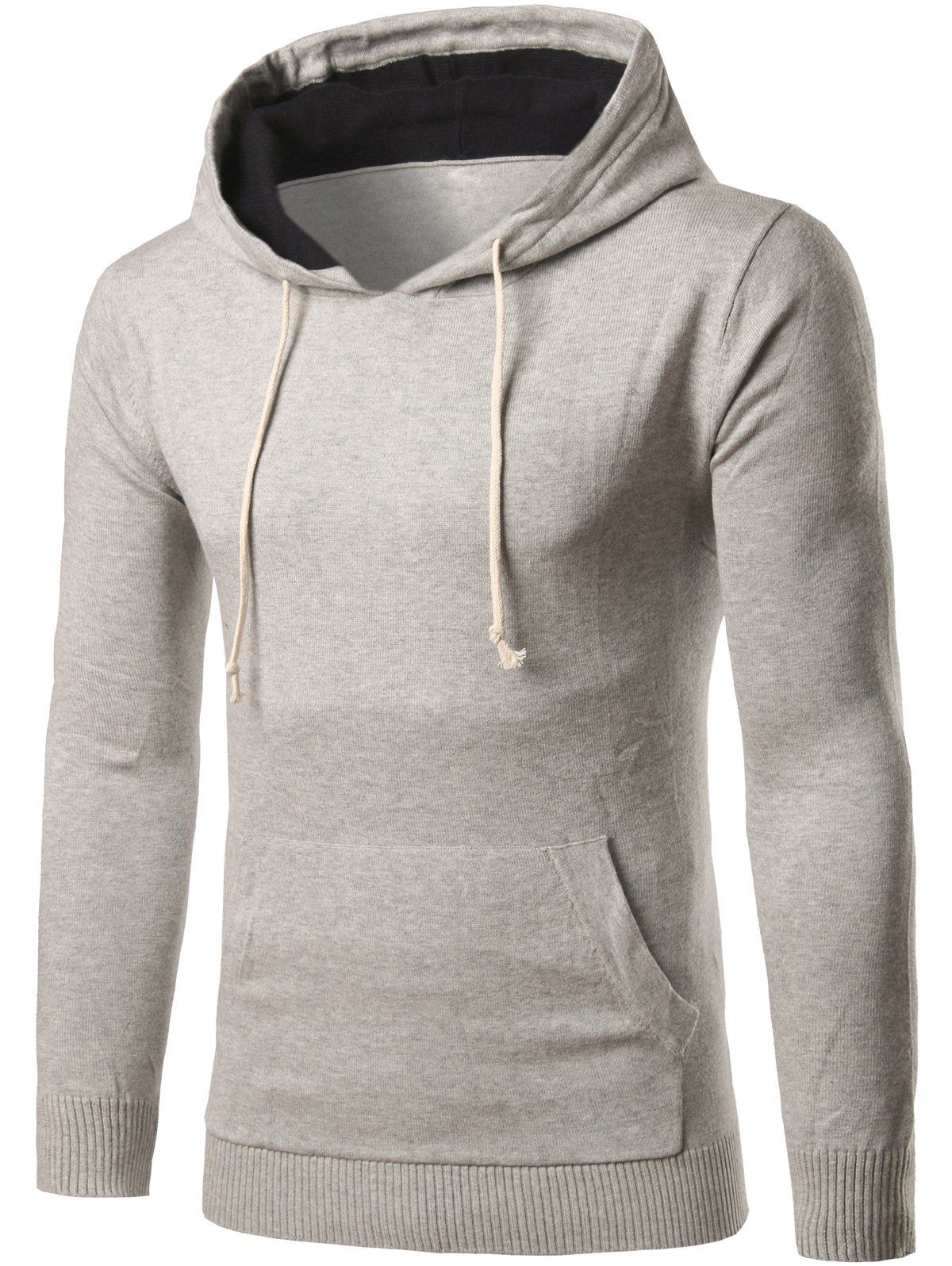 

Slim-Fit Pullover Kangaroo Pocket Hoodie, Light gray