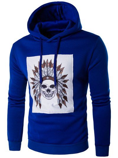 

Chief Skull Print Long Sleeve Hoodie, Sapphire blue