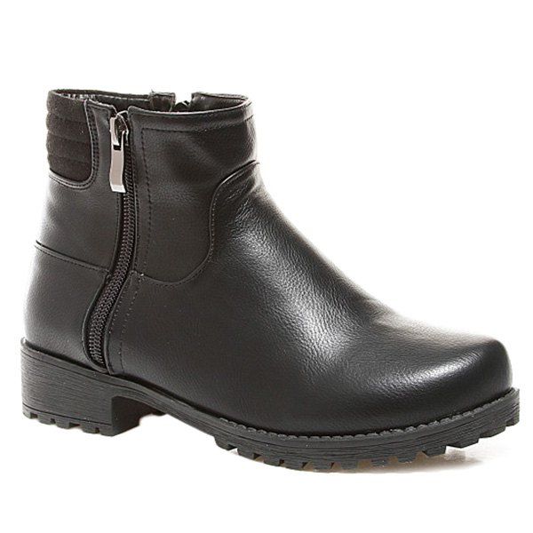 

Flat Heel Splicing Zipper Ankle Boots, Black