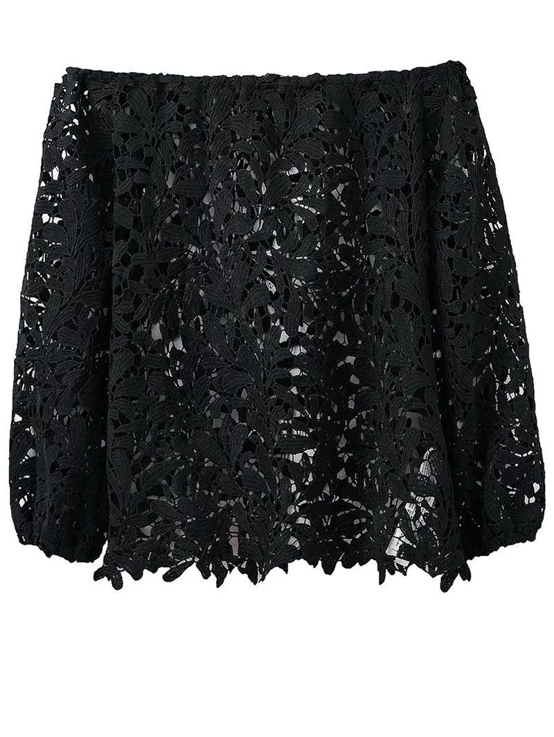 

Off The Shoulder Crochet Flower T-Shirt, Black