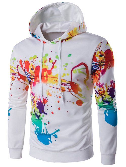 Colorful Imprimer Splash-Ink Sweatshirt à capuche - Blanc 2XL