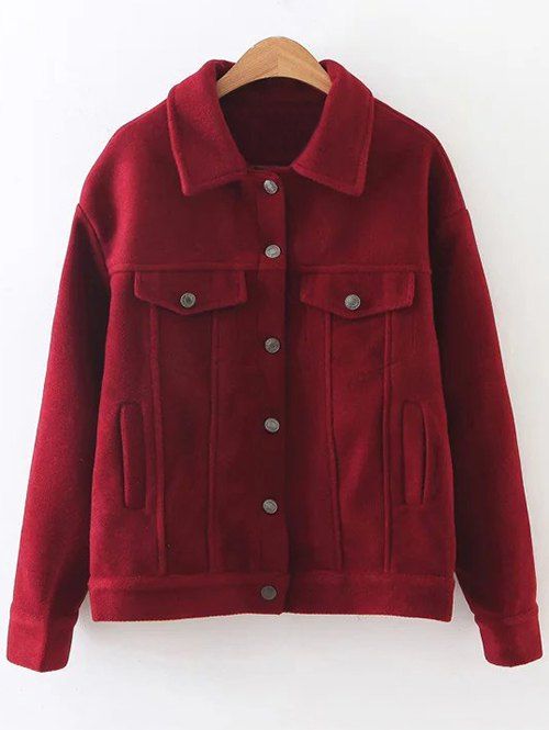 

Wool Blend Cropped Coat, Wine red