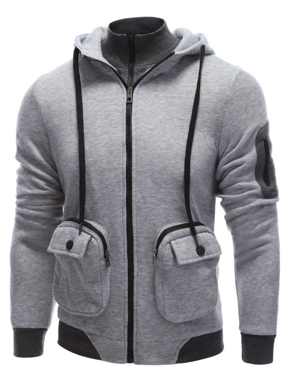 Zip Drawstring Sweatshirt à capuche Pocket - Gris XL