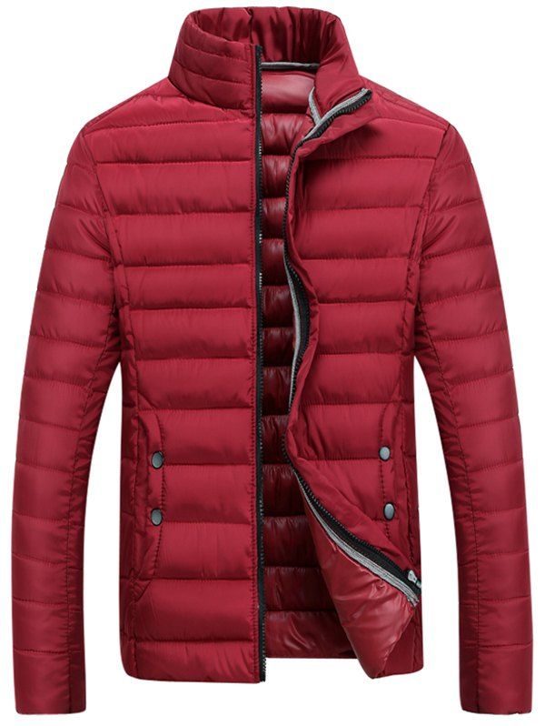 

Zipper Fly Stand Collar Padded Coat, Red