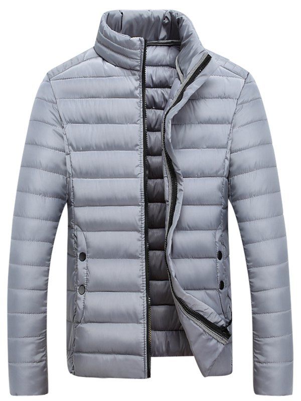 

Zipper Fly Stand Collar Padded Coat, Gray