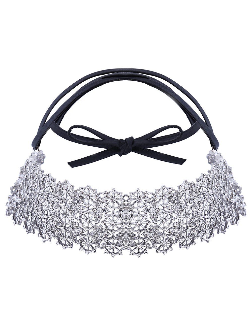 

Filigree Rhinestone Bowknot Choker, White