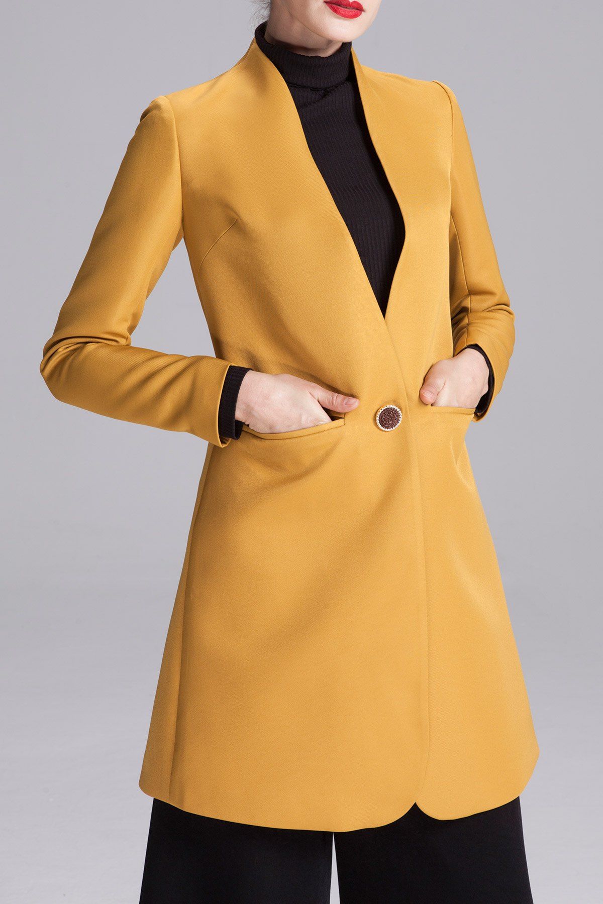 

One Button Stand Collar Coat, Earthy