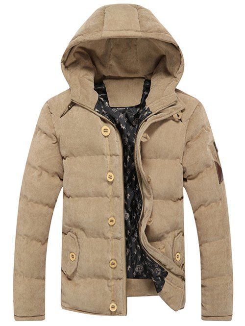 

Zipper Fly Hooded Padded Suede Coat, Khaki