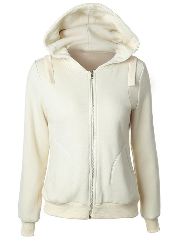 Pockets Casual manches longues Zipper Up Hoodie - Beige S