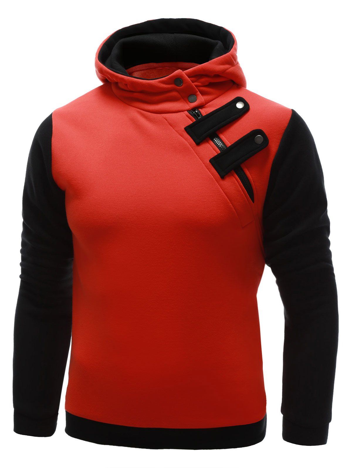 Sweatshirt à Capuche à Manches Longues Deux Tons de Couleurs avec Zip sur le Côté pour Hommes - Orange XL