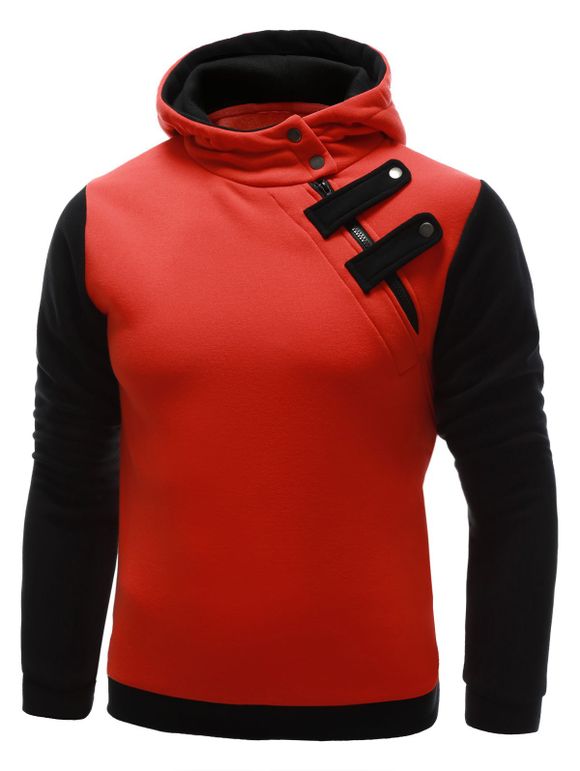 Sweatshirt à Capuche à Manches Longues Deux Tons de Couleurs avec Zip sur le Côté pour Hommes - Orange 2XL