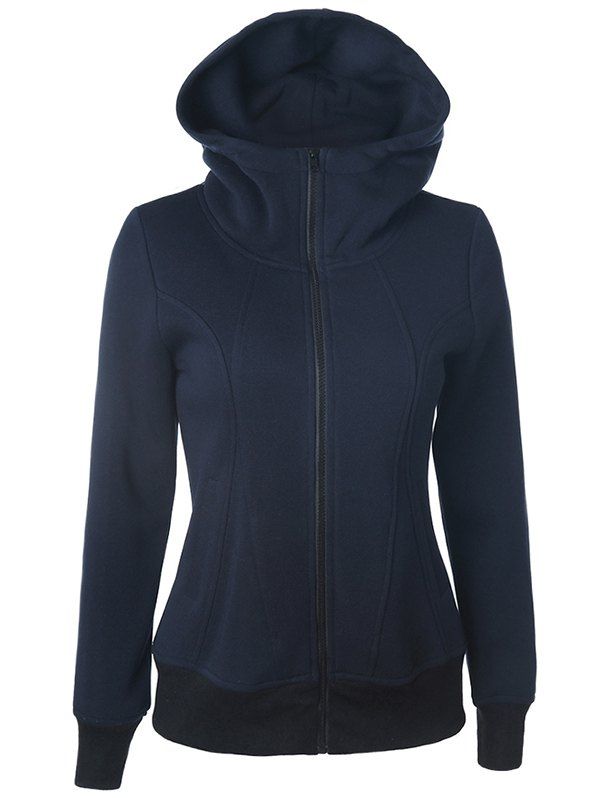 

Casual Pockets Long Sleeve Zipper Up Hoodie, Purplish blue