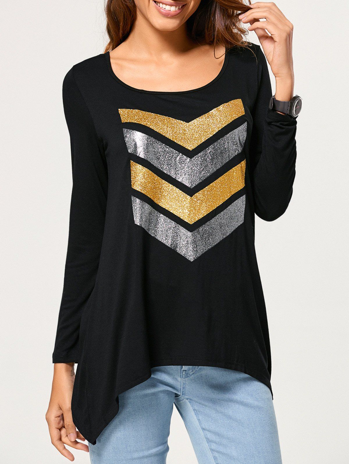 

Chevron Pattern Asymmetrical T-Shirt, Black