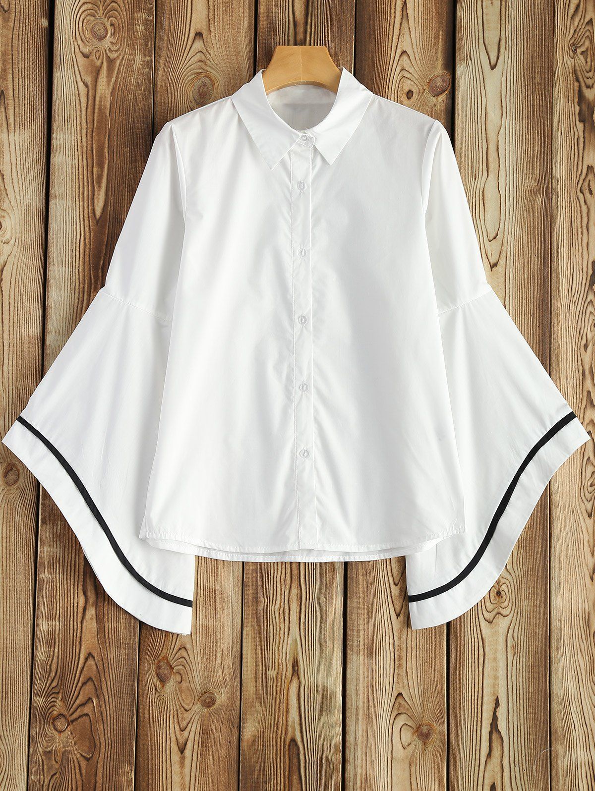 

Striped Bell Sleeve Shirt, White