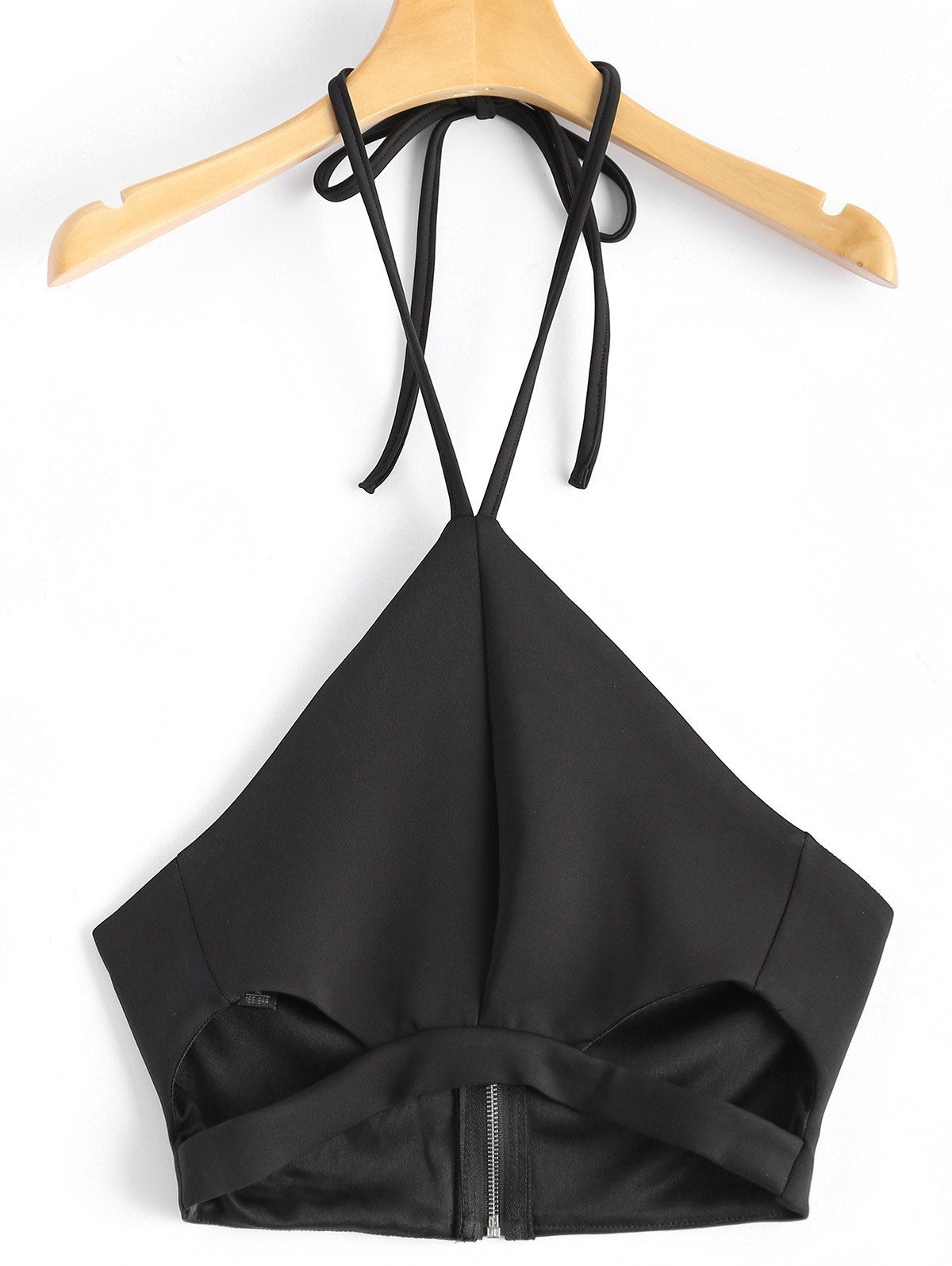 

Halter Cut Out Zippered Crop Top, Black