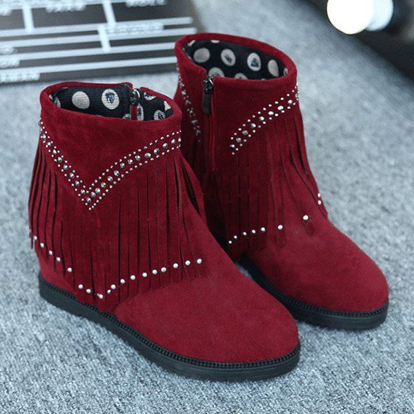red ankle wedge boots