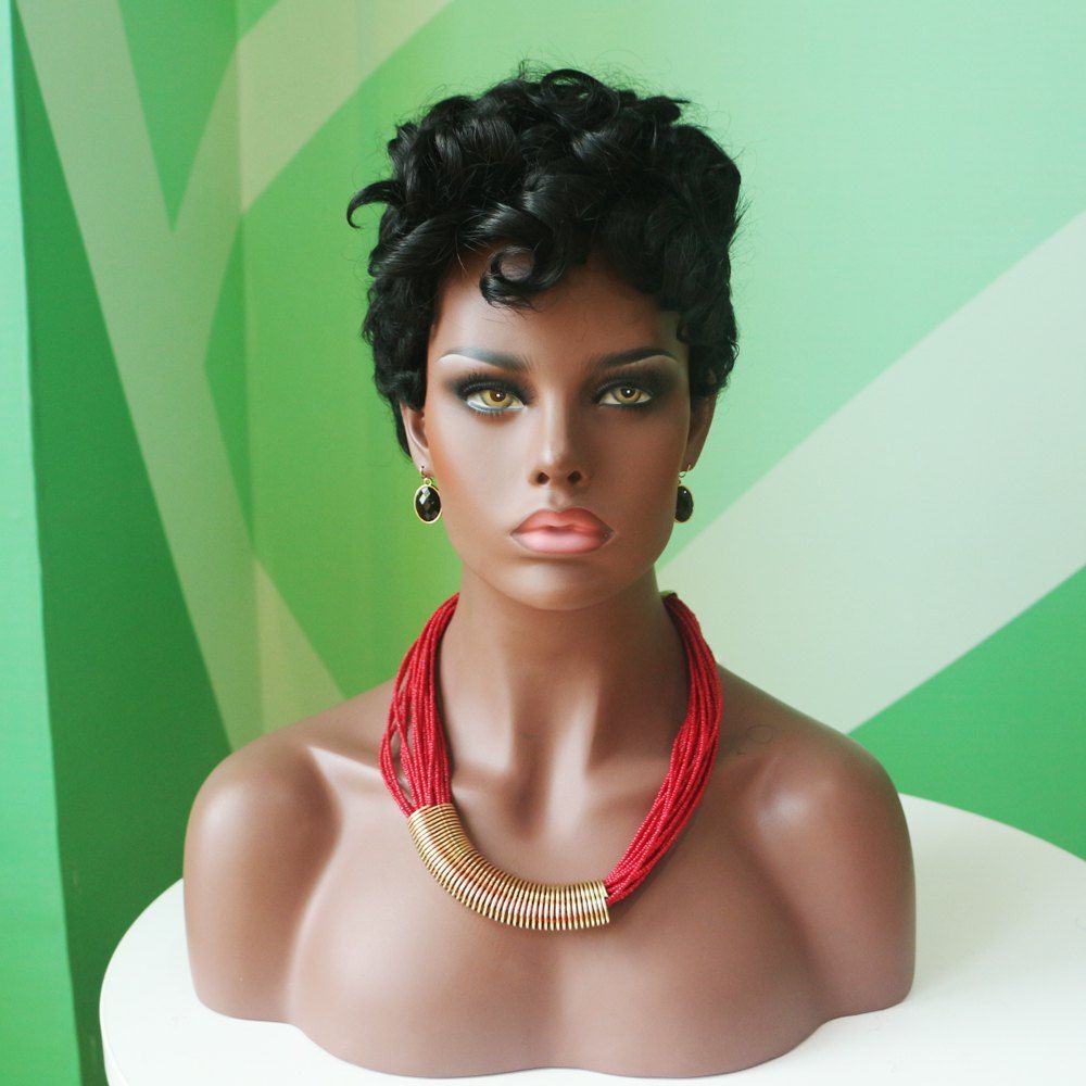 2018 Short Adiors Fluffy Curly Side Parting Synthetic Wig BLACK In