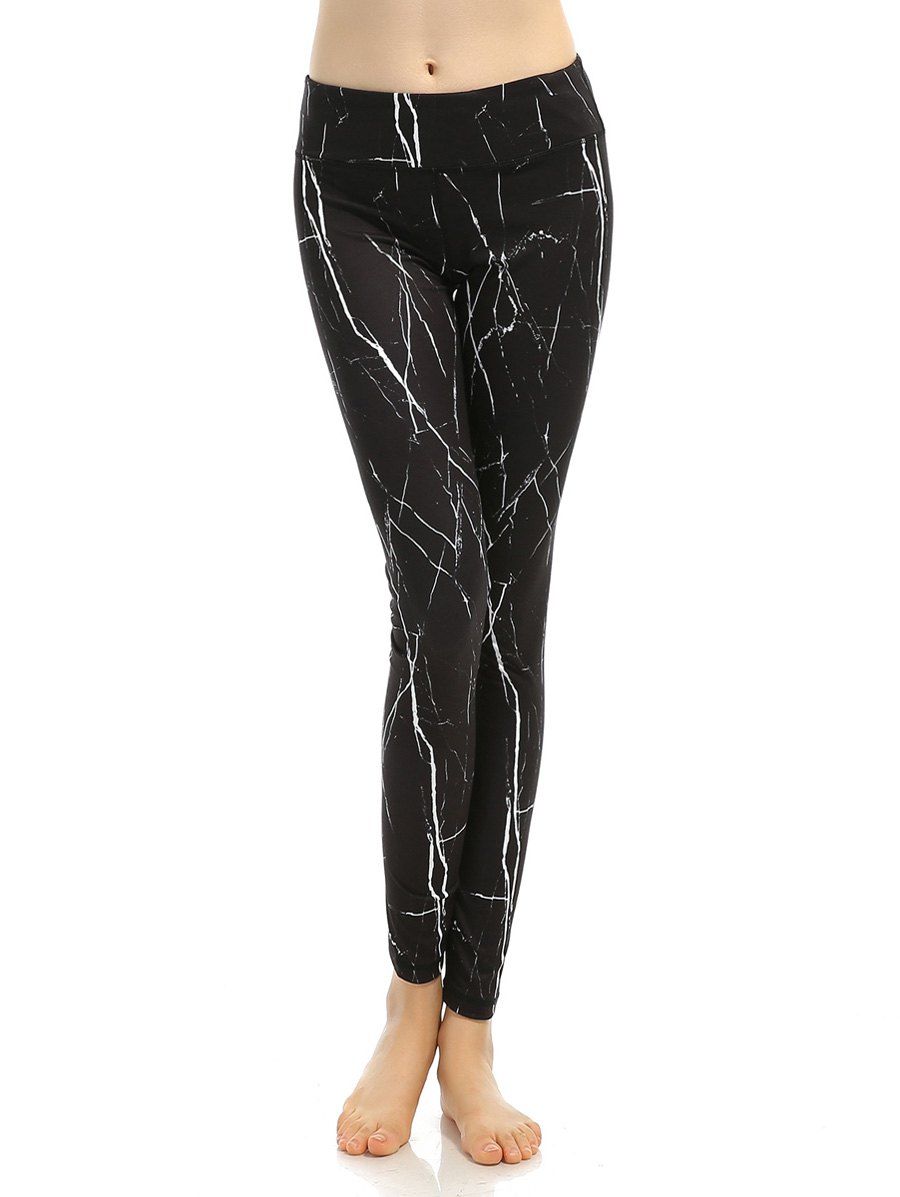 

Stretchy Printed Slimming Gym Pants, Black