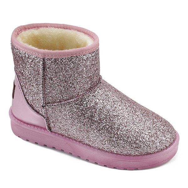 

Flat Heel Splicing Sequined Cloth Snow Boots, Pink