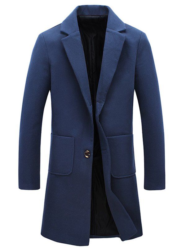 

Button Pocket Lapel Woolen Coat, Cadetblue