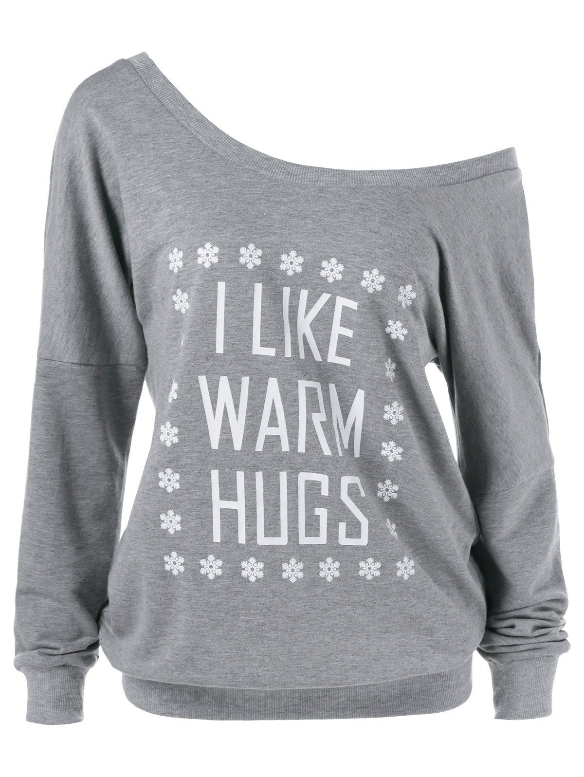 

Skew Collar Letter Print Funny Sweatshirt, Gray