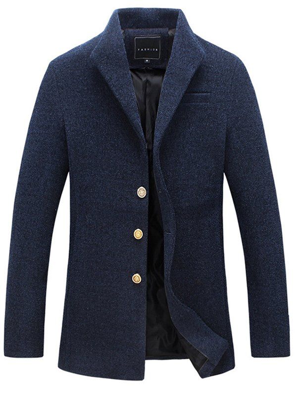 

Lapel Single Breasted Tweed Coat, Cadetblue