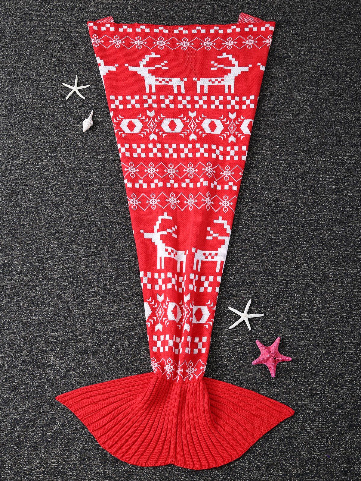 

Knitted Christmas Jacquard Mermaid Tail Blanket, Red