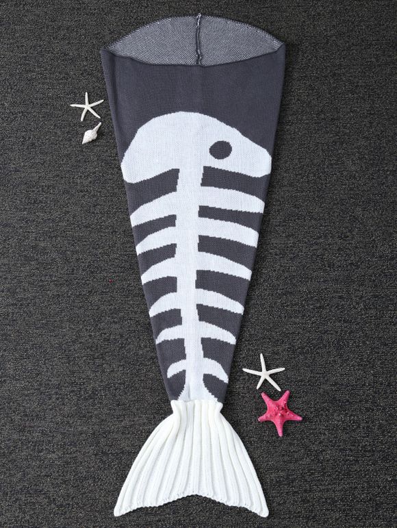 Couverture Enveloppante Queue de Sirène Confortable Motif Squelette de Poisson pour Enfants - gris foncé 