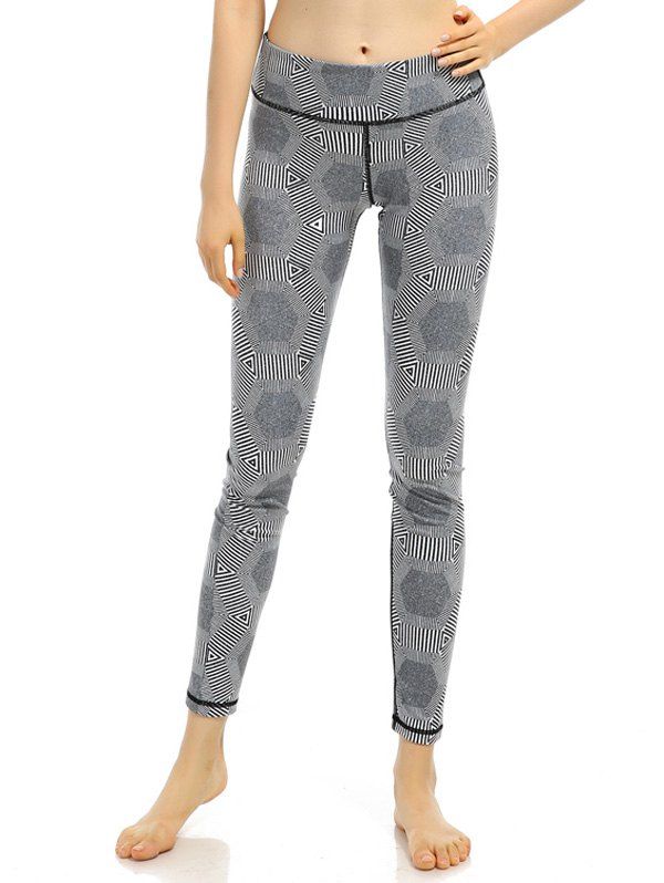 

Geometric Pattern Pinstriped Stretchy Leggings, Gray