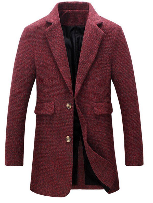 

Buttoned Lapel Woolen Coat, Red