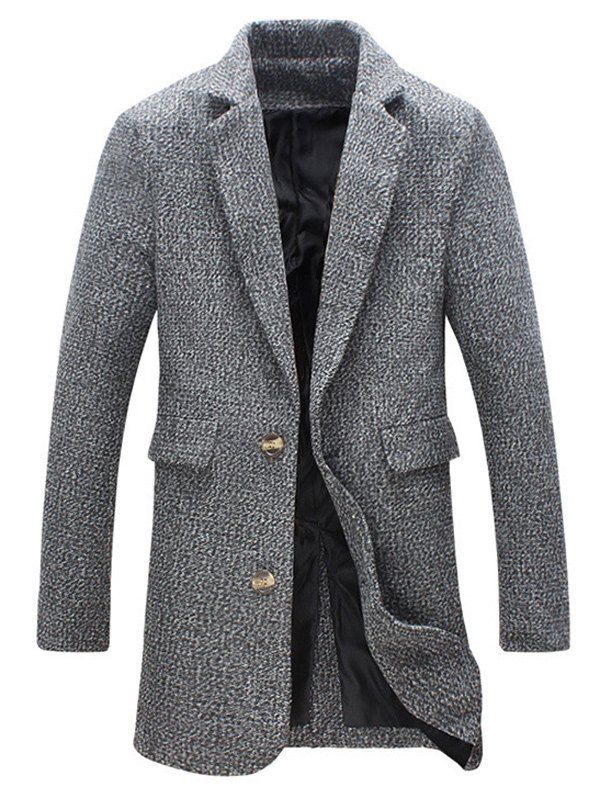 

Buttoned Lapel Woolen Coat, Gray