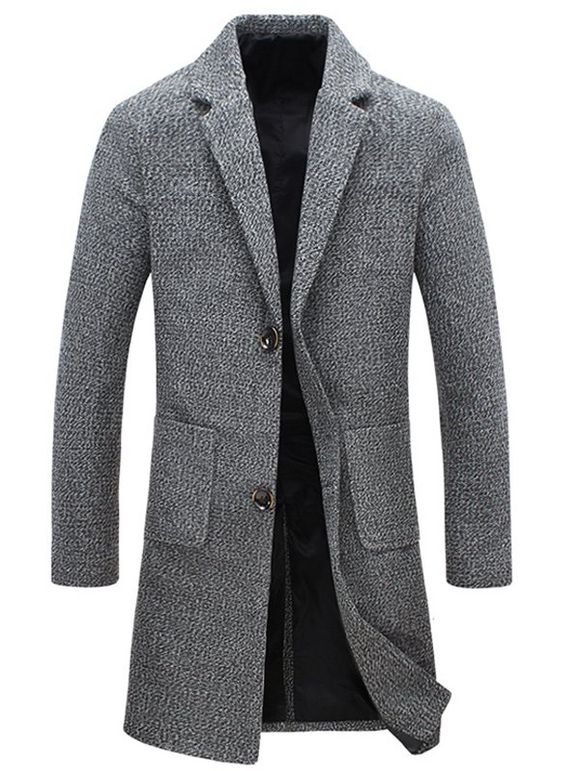Buttoned Pocket Lapel Tweed Woolen Coat - GRAY XL