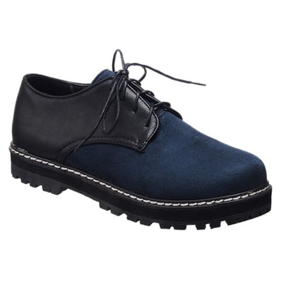 Chaussures à lacets Splicing Suede Flat - Bleu Violet 37