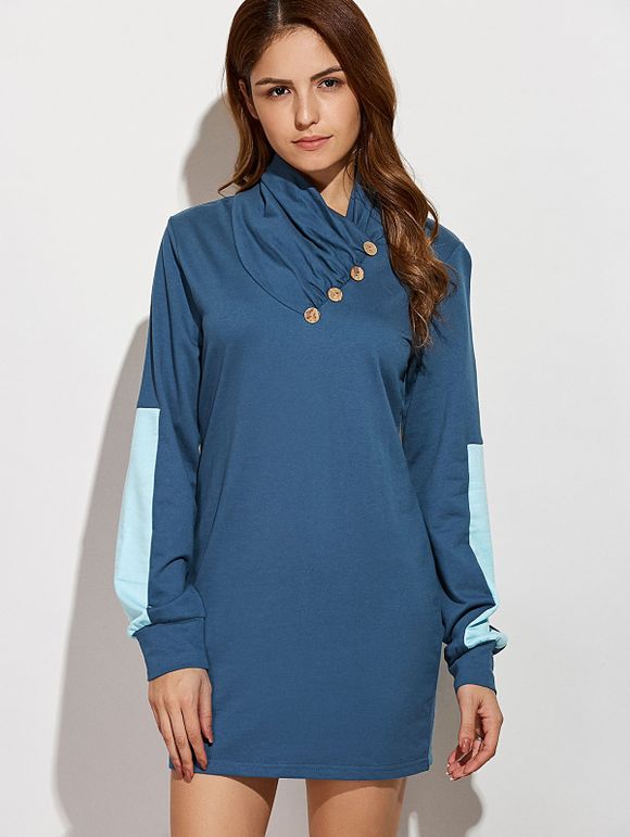 Casual manches longues Color Block Mini Robe droite - Bleu S