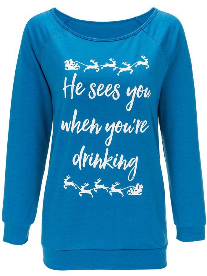 

Letter Pattern Christmas Sweatshirt, Lake blue