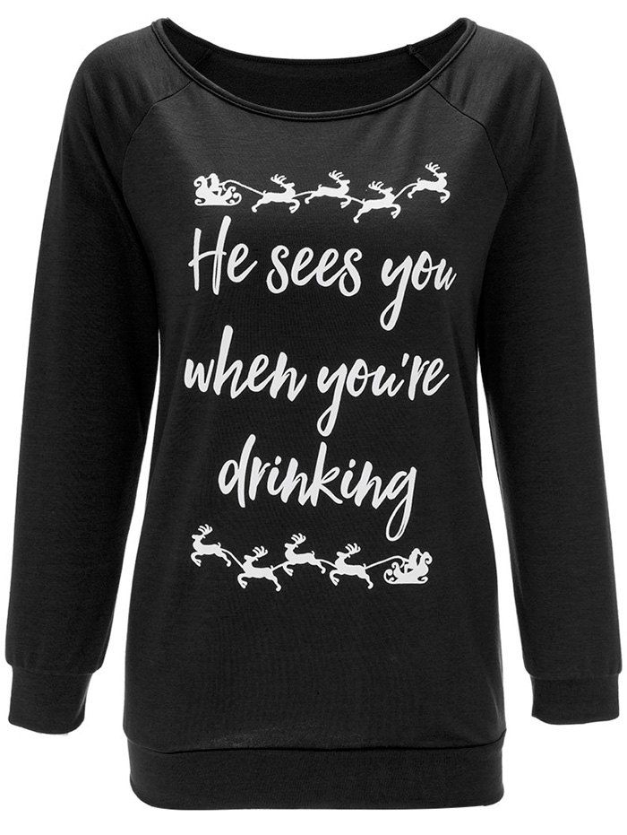 

Letter Pattern Christmas Sweatshirt, Black