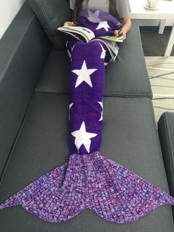 Couverture tricotée motif sirène imprimée étoiles - Pourpre 