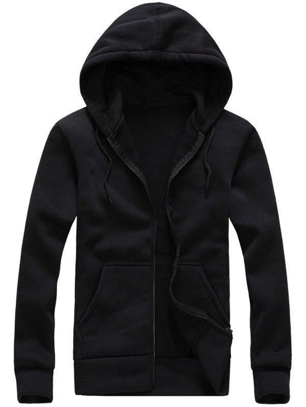 

Zip-Up Hooded Long Sleeve Hoodie, Black