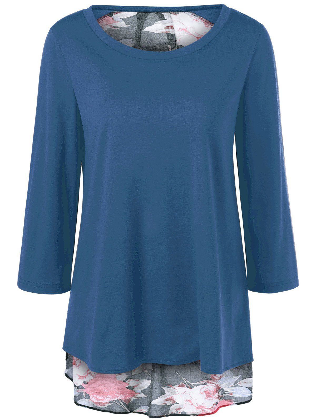 

Plus Size Floral High Low Blouse, Medium blue