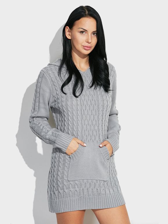 Capuche manches longues en maille torsadée Sweater Dress - Gris M