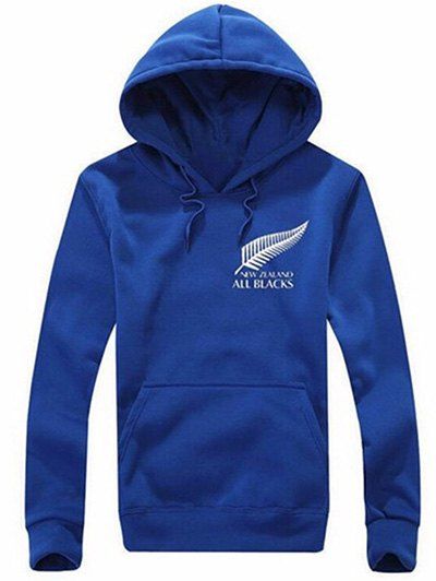 

Leave Pattern Hooded Kangaroo Pocket Hoodie, Blue