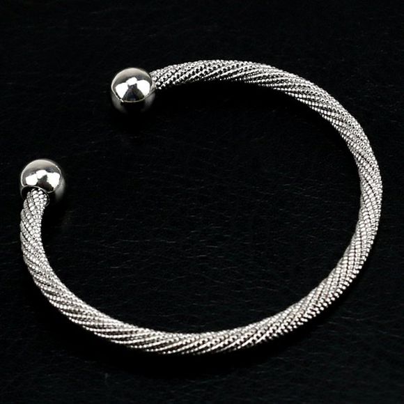 Concise Two Beads Cuff Bracelet - SILVER 