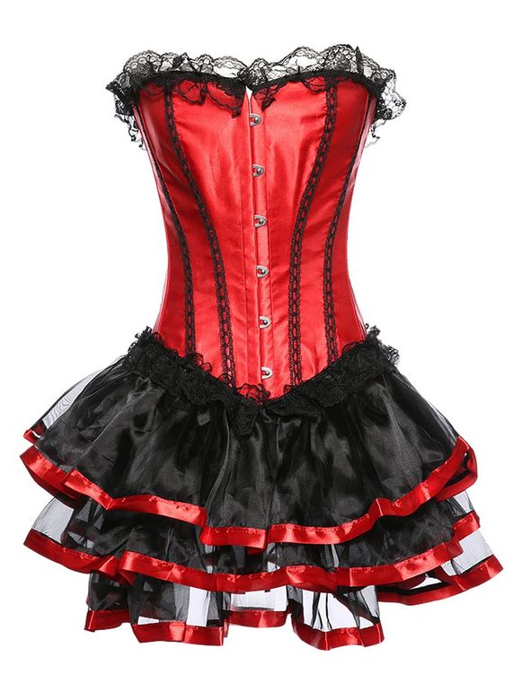 Strapless Layered Lace Spliced Corset - RED 2XL