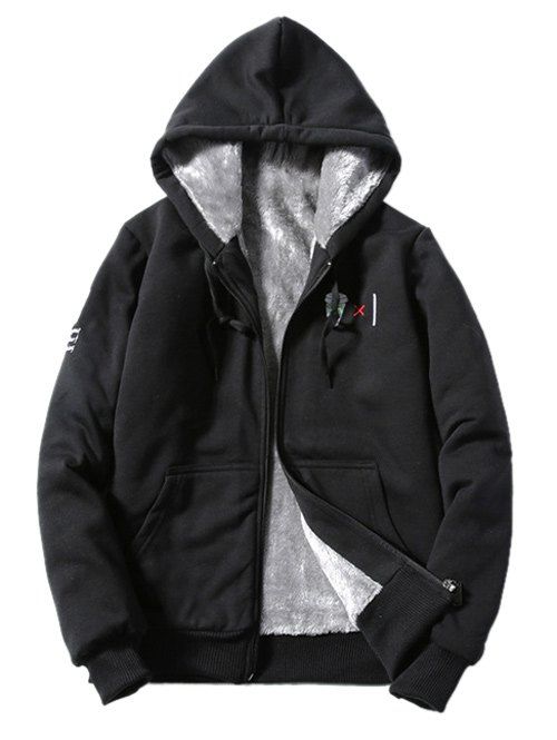 

Hooded Zip-Up Coffee Cup Embroidered Fleece Hoodie, Black