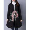 Manteau de Coton sans Collier avec l'impression de Fleur - Noir M