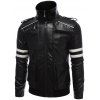 Imprimé Epaulet design Zippered Faux Leather Jacket - Noir L